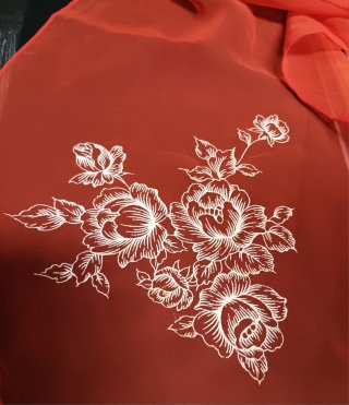 Fular/Chal Fiesta Rojo Bordado Flores