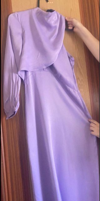 Vestido Mango Morado Asimétrico Largo