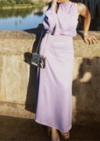 Vestido Mango Morado Asimétrico Largo