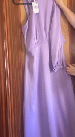 Vestido Mango Morado Asimétrico Largo