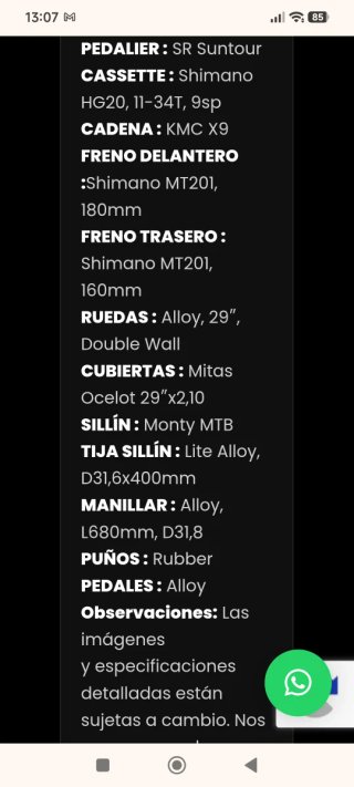 MTB MONTY K39 TALLA L RUEDAS 29(Frenos hidráulico)