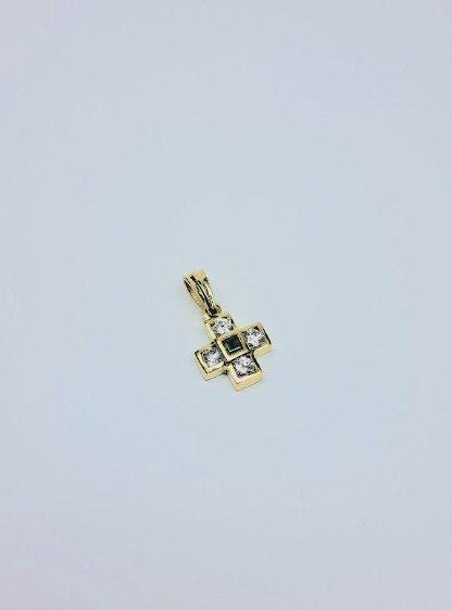 Colgante Cruz Oro 18K con piedras de color