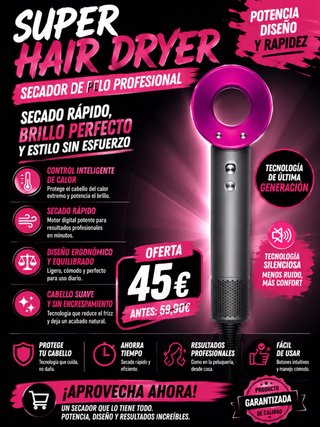 Secador de Pelo Profesional Gris/Rosa