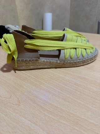 Esparteñas planas mujer beige y amarillo