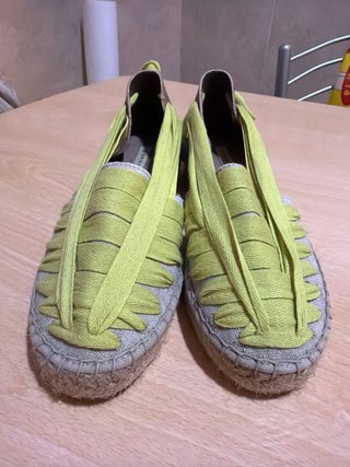 Esparteñas planas mujer beige y amarillo