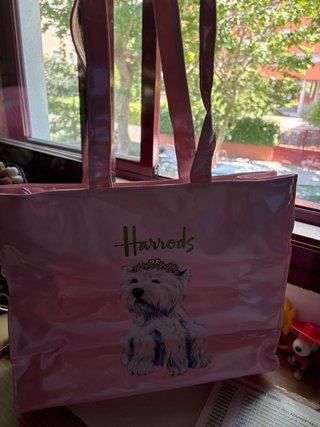 Bolsa Harrods Original Londres Rosa y Blanca