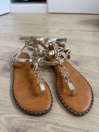Sandalias doradas tobillo mujer talla 40