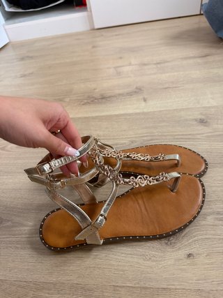 Sandalias doradas tobillo mujer talla 40