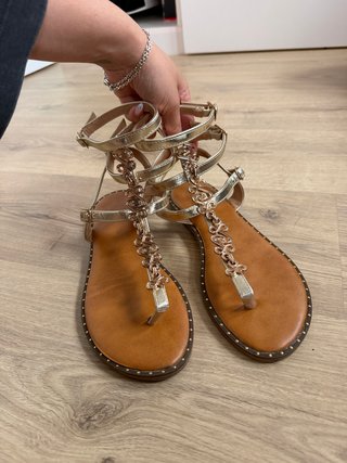 Sandalias doradas tobillo mujer talla 40