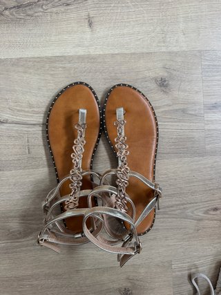Sandalias doradas tobillo mujer talla 40