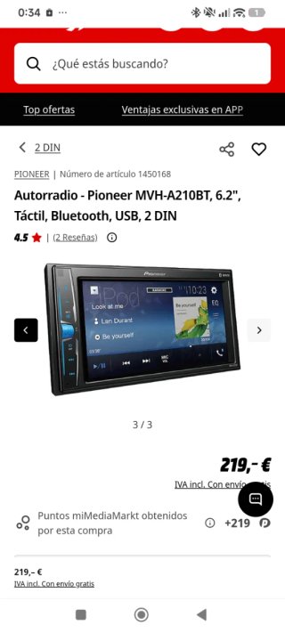 Radio Coche Pioneer MVH-A con Bluetooth