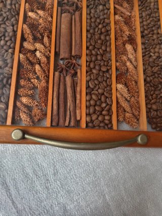 Vassoio artigianale legno/vetro con Spezie e Caffè