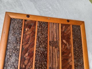 Vassoio artigianale legno/vetro con Spezie e Caffè