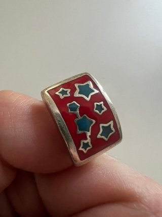 Anillo Plata Esmalte Rojo Estrellas
