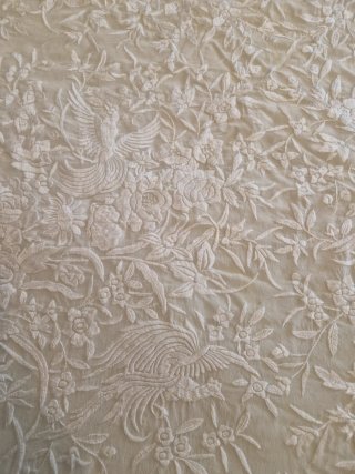 Mantón Manila Seda Beige bordado