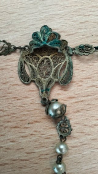 Rosario antiguo plata/alpaca perlas S.XIX-XX