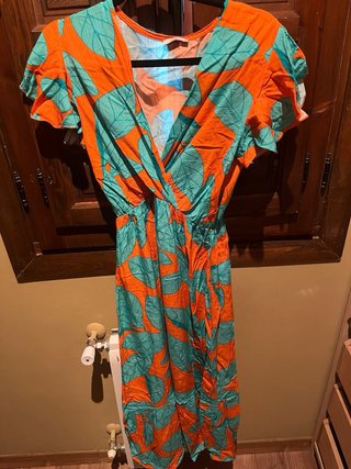 Vestido Verano Estampado Naranja y Turquesa