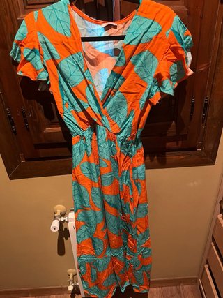 Vestido Verano Estampado Naranja y Turquesa