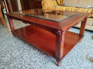 Conjunto Mesa de centro madera y cristal y sofás