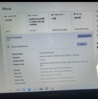 Lenovo Laptop i7 12 GB 500ssd