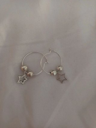 Pendientes Aro con Estrellas y Bolas Plateados