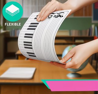 5 hojas reutilizables partitura de piano y teclas