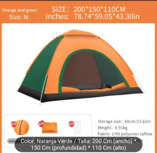 Tienda de campaña naranja y verde Talla M
