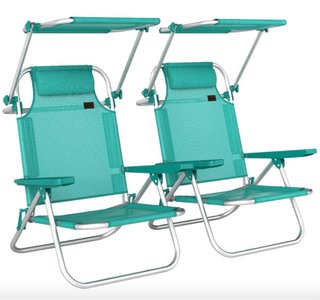 2 Sillas Plegables Playa con Toldo Azul