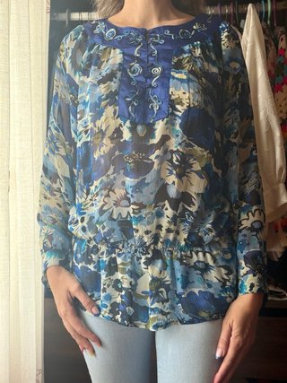 Blusa azul floral talla 46