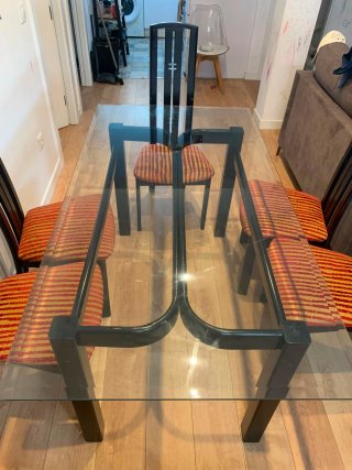 MESA DE CRISTAL + 6 SILLAS