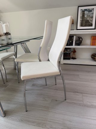 Mesa Comedor Cristal Extensible 160x90 + 4 Sillas