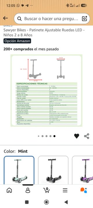 Patinete Sawyer 3 ruedas ajustable