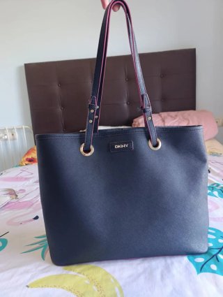 Bolso DKNY Tote cuero genuino Azul Marino  Grande