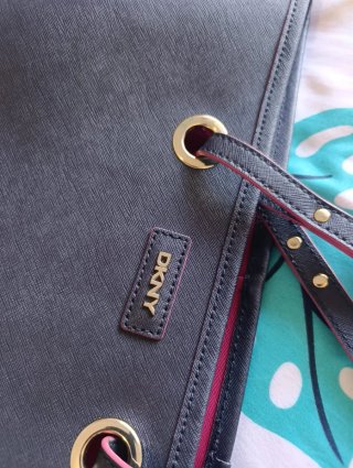 Bolso DKNY Tote cuero genuino Azul Marino  Grande