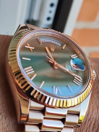Rolex day date oro rosa esfera verde oliva Mark 1