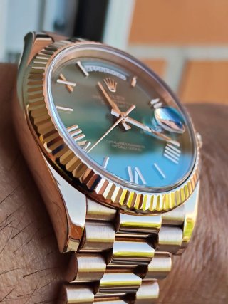Rolex day date oro rosa esfera verde oliva Mark 1
