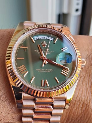 Rolex day date oro rosa esfera verde oliva Mark 1
