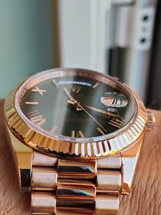 Rolex day date oro rosa esfera verde oliva Mark 1