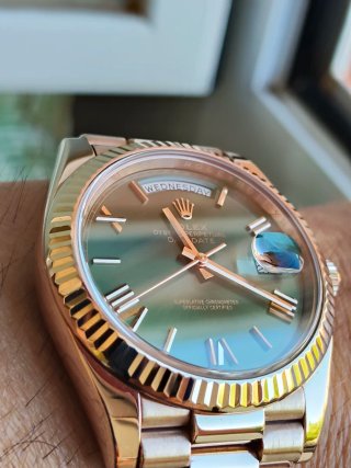Rolex day date oro rosa esfera verde oliva Mark 1