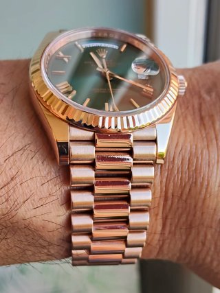 Rolex day date oro rosa esfera verde oliva Mark 1