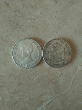 2 Monedas 5 Pesetas Alfonso XIII 1890 1892