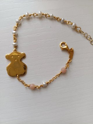 Pulsera Tous Oso Perlas y Piedras Rosas