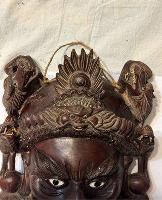 Maschera Orientale Legno Intagliato Mano