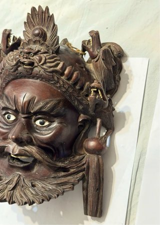 Maschera Orientale Legno Intagliato Mano