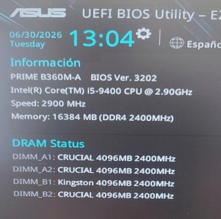 Placa Base ASUS B360M-A +i5 9400 + 16GB RAM