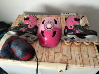 Patines niña T34-36 rosa/negro + casco y proteccio