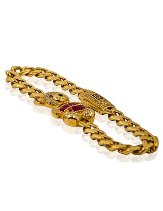 Pulsera osito circonitas blancas y fucsias - noref
