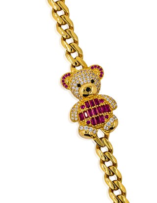 Pulsera osito circonitas blancas y fucsias - noref
