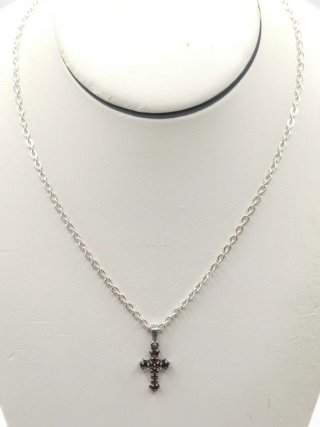 Cadena y colgante cruz granates plata