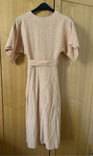 Vestido Mango Lino Rayas color teja